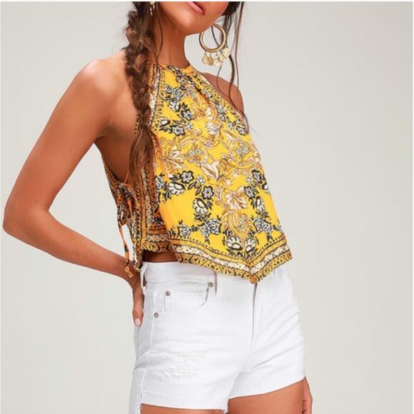 NWT Free People Sofia Poppy Gold Combo Halter Tank Top Size Medium - Picture 1 of 8